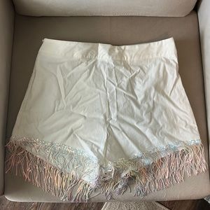 SHEIN white sparkle fringe shorts